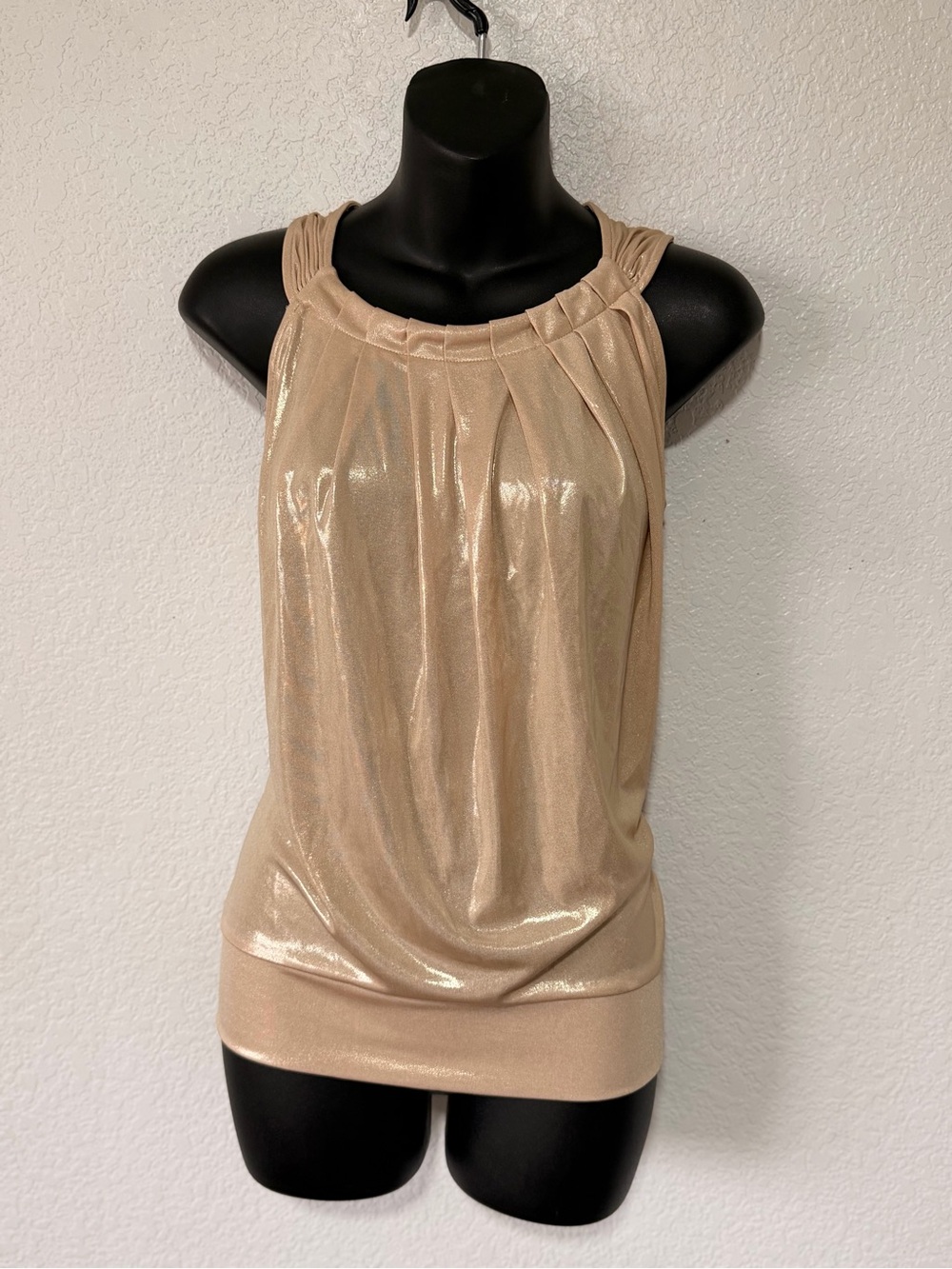 Y2K Goddesscore New York & Company Gold Metallic Pleated Tank Top 🌟